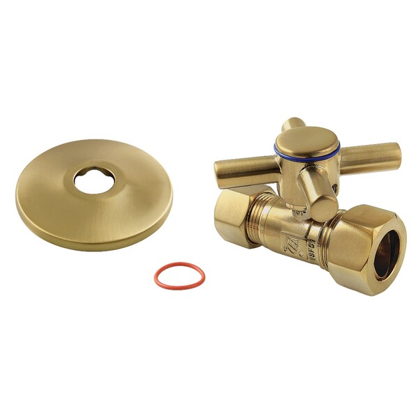 58Inch OD Comp x 12Inch OD Comp QuarterTurn Straight Stop Valve with Flange, Brushed Brass